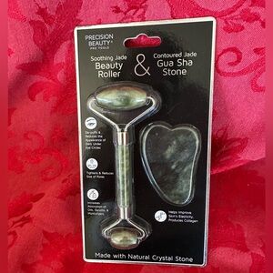 Precision Beauty Contoured Soothing Jade Roller and Gua Sha Stone Set
